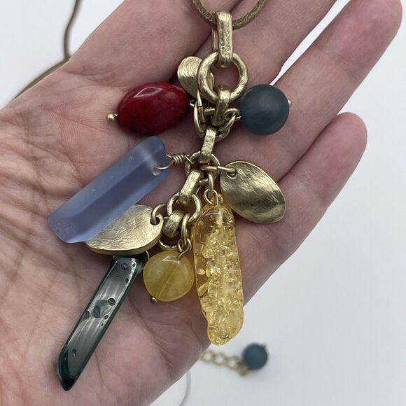 Chicos Long Leather Cord With Colorful Cluster Pendant New - Picture 7 of 7